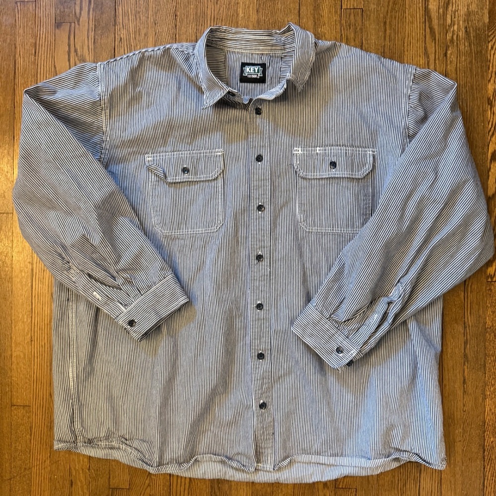 Key Industries Hickory Stripe Work Shirt Mens 3XL Tall Blue White Cotton 575.47